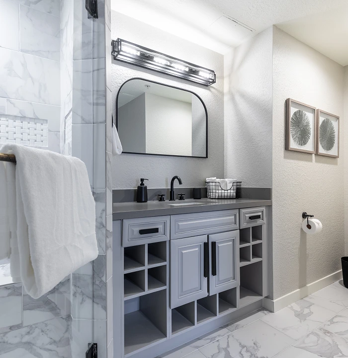 view of a vanity in a bathroom