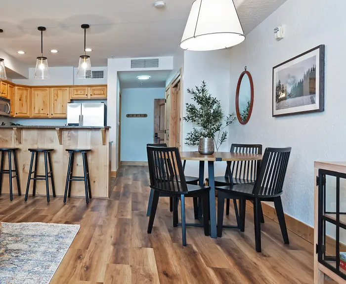 kitchen and dining area of a Park City vacation rental managed by Life Elevated